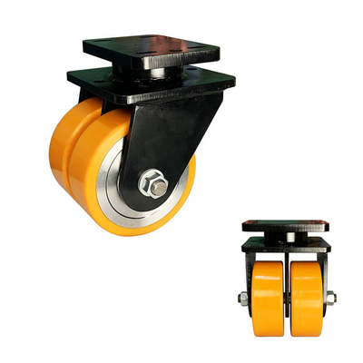 5000KG Capacity PU Wheels Orange Super Heavy Duty Casters Steel PU Twin Wheel Swivel Wide