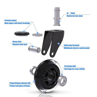 3 Inches PU Casters Wheel Swivel Furniture Grip Ring Stem Castors