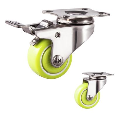 Waterproof 2 Inch Green PU Stainless Steel Casters With Lock