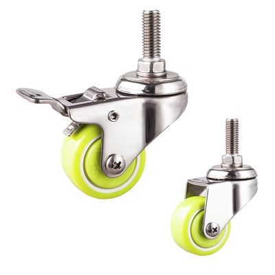 Waterproof 2 Inch Green PU Stainless Steel Casters With Lock
