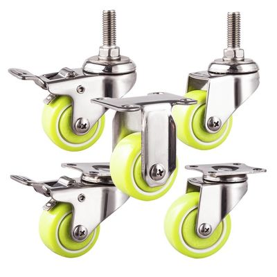 Waterproof 2 Inch Green PU Stainless Steel Casters With Lock