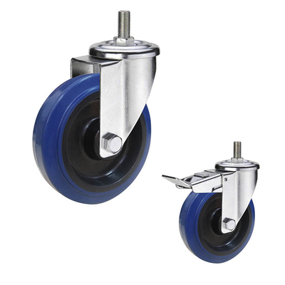 6 Inch Blue Wheel 350kg Capacity Threaded Stem Castor Rubber Wheels