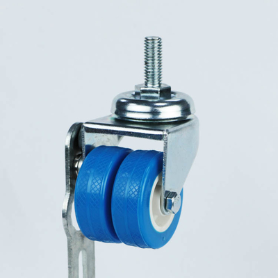 50mm Diameter Twin Wheel Casters Threaded Stem Blue PVC Light Duty Casters Low Profile