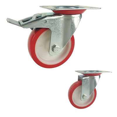 রেড 198lbs ক্যাপাসিটি থ্রেডেড স্টেম সহ 5 Polyurethane Casters