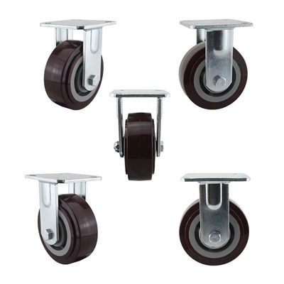 Red 230kg PU Fixed Plate 125mm  Heavy Duty Casters
